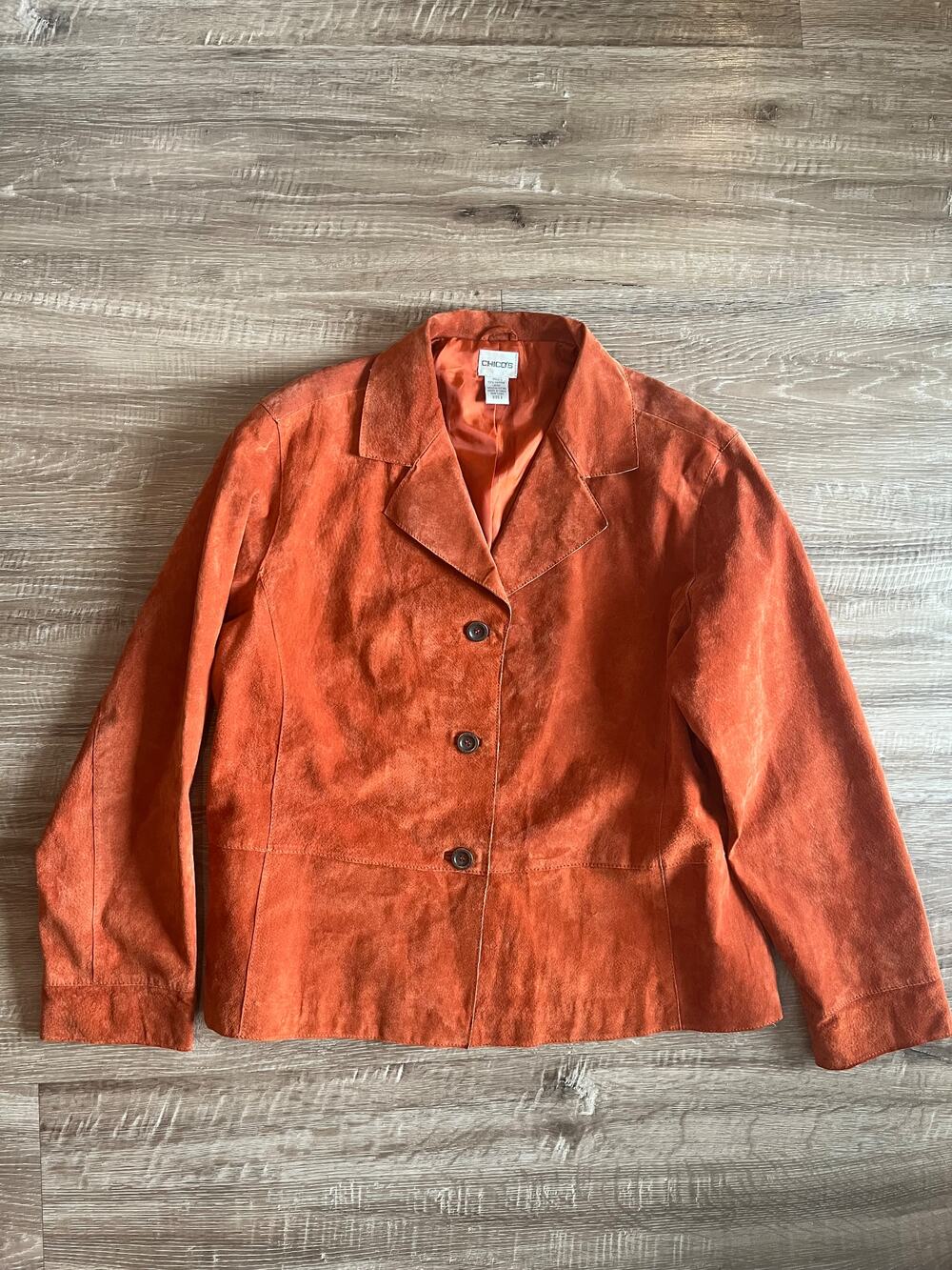 Chico's Women's Size 3 Orange Leather Blazer Three Button 100% Leather Vintage